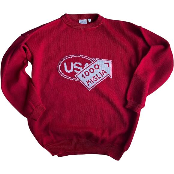 Vintage USA 1000 Miglia Wool Sweater Red Motorsport Vintage Unisex 1990s - Picture 5 of 5